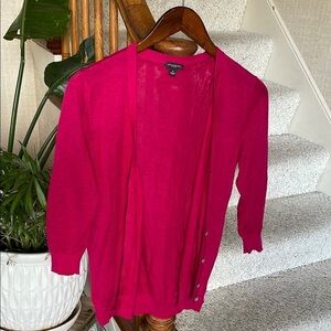 Ann Taylor Silk Linen Fuchsia Pink Cardigan Sweater